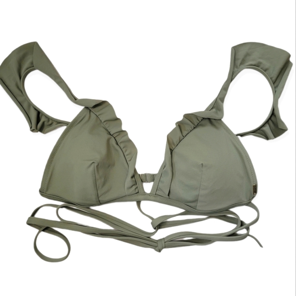 Pink by VS Large Bikini Top Large Ruffles Green With Cups